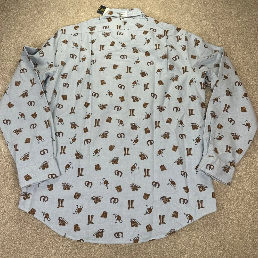 Polo Ralph Lauren Men Classic‎ Button Down Shirt Large Light Blue Western Print